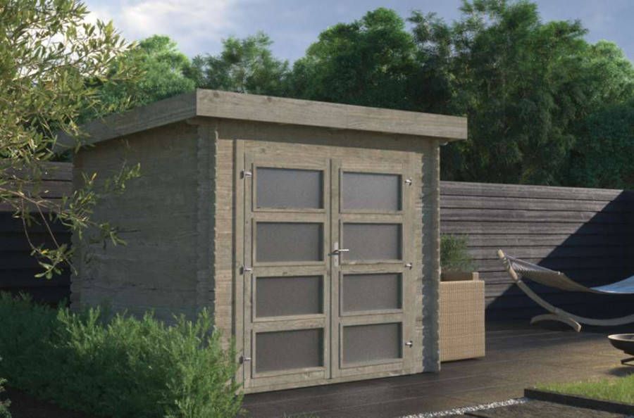 Tuinhuis/Blokhut Fonteyn Boukje platdak Hogedruk geimpregneerd Grijs 246x246 cm