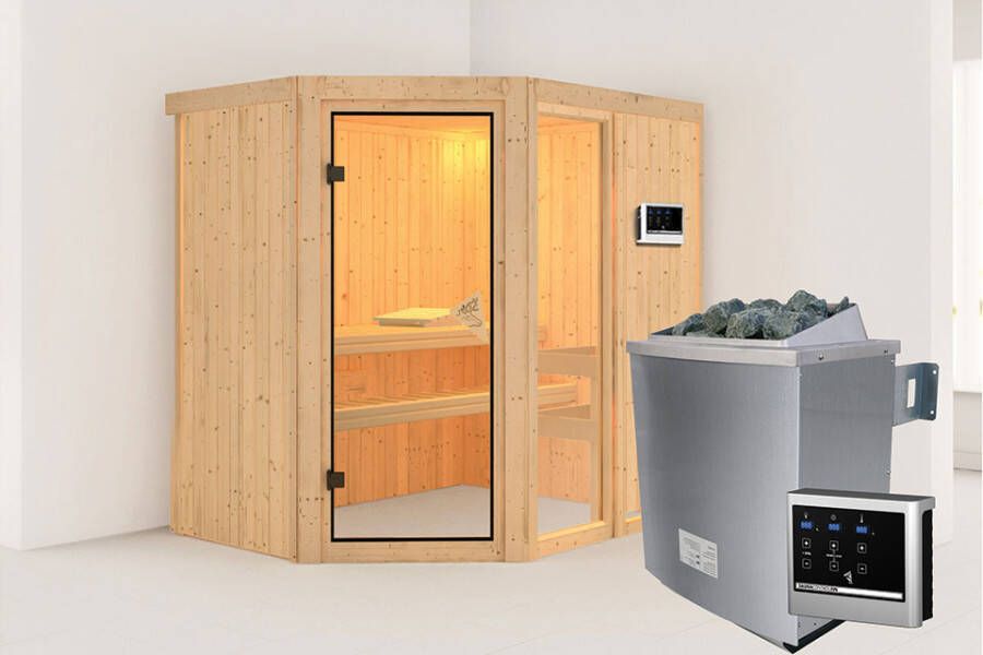 Karibu | Sauna Sahib 2 | Bronzeglas | Kachel 9 kW Externe Bediening