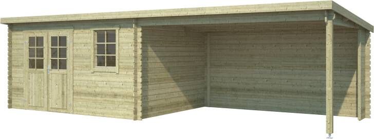 Outdoor Life Products | Tuinhuis met Overkapping Aida 760 x 275 | Geïmpregneerd | Olijfgroen