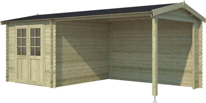 Outdoor Life Products | Tuinhuis met Overkapping Karyna 570 x 275 | Geïmpregneerd | Olijfgroen