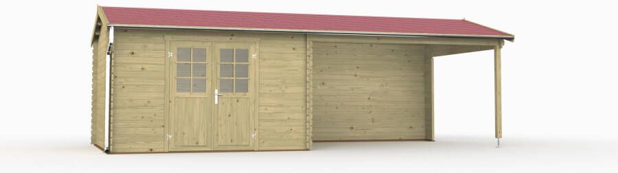 Outdoor Life Products | Tuinhuis met Overkapping Madita 710 x 330 | Geïmpregneerd | Olijfgroen