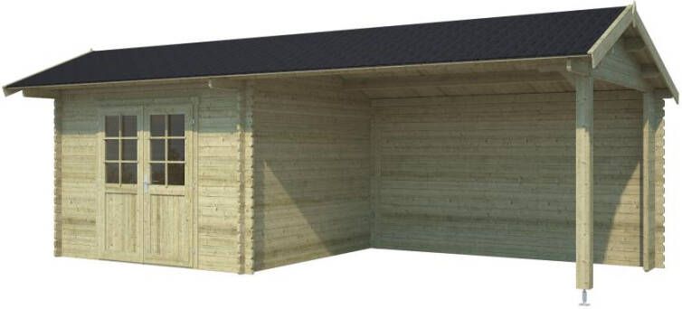 Outdoor Life Products | Tuinhuis met Overkapping Maribel 680 x 300 | Geïmpregneerd | Olijfgroen