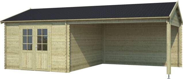 Outdoor Life Products | Tuinhuis met Overkapping Octavio 681 x 380 | Geïmpregneerd | Olijfgroen